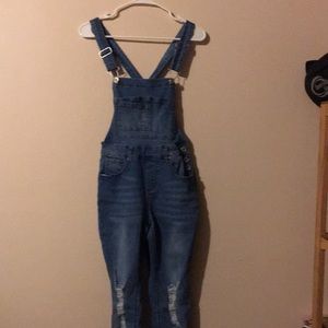 Womens Washed Ripped Hole Denim Overalls size 5